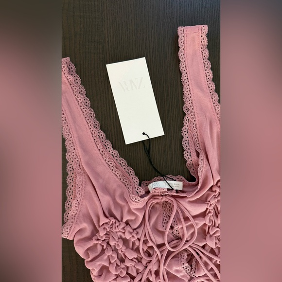 Ruffled Pink Lace-Up Bodysuit - Picture 6 of 16